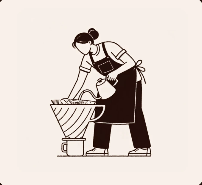 Illustration of a barista making a pour-over coffee